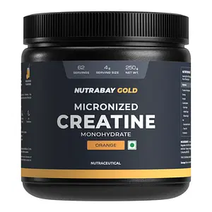 Nutrabay Gold Micronised Creatine Monohydrate - 250g, Orange Flavor | Pre/Post Workout Supplement, Muscle Repair & Recovery | Supports Performance & Power | Flavoured Creatine Amino Acid