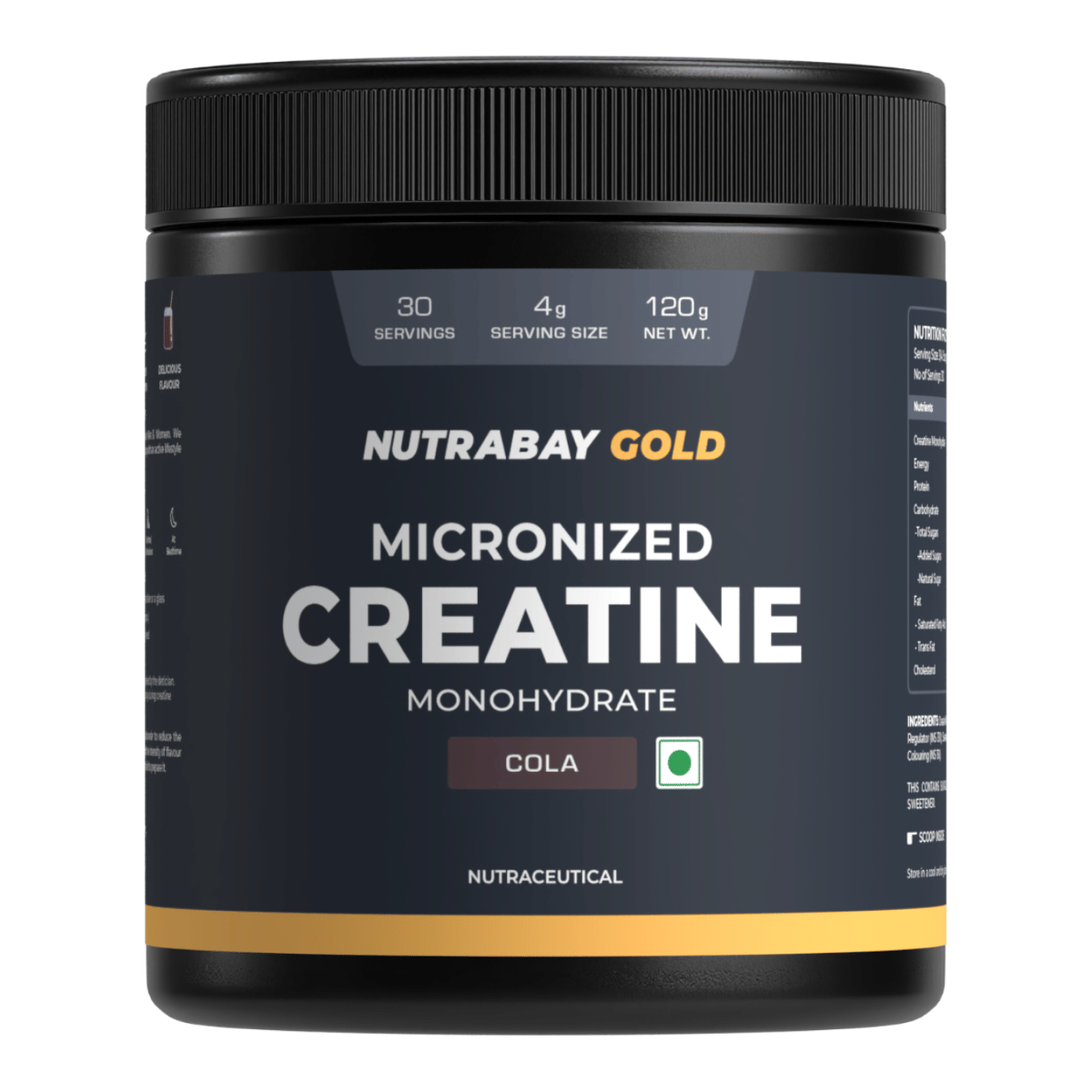 

Nutrabay Gold Micronised Creatine Monohydrate Powder - 120g, Cola | NABL Lab Tested | 3g Creatine/Serving | Increases Muscle Mass, Strength & Power...