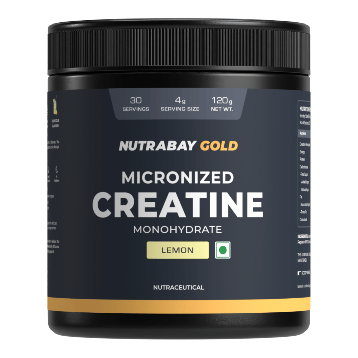 

Nutrabay Gold Micronised Creatine Monohydrate Powder - 120g, Lemon | NABL Lab Tested | 3g Creatine/Serving | Increases Muscle Mass, Strength & Powe...