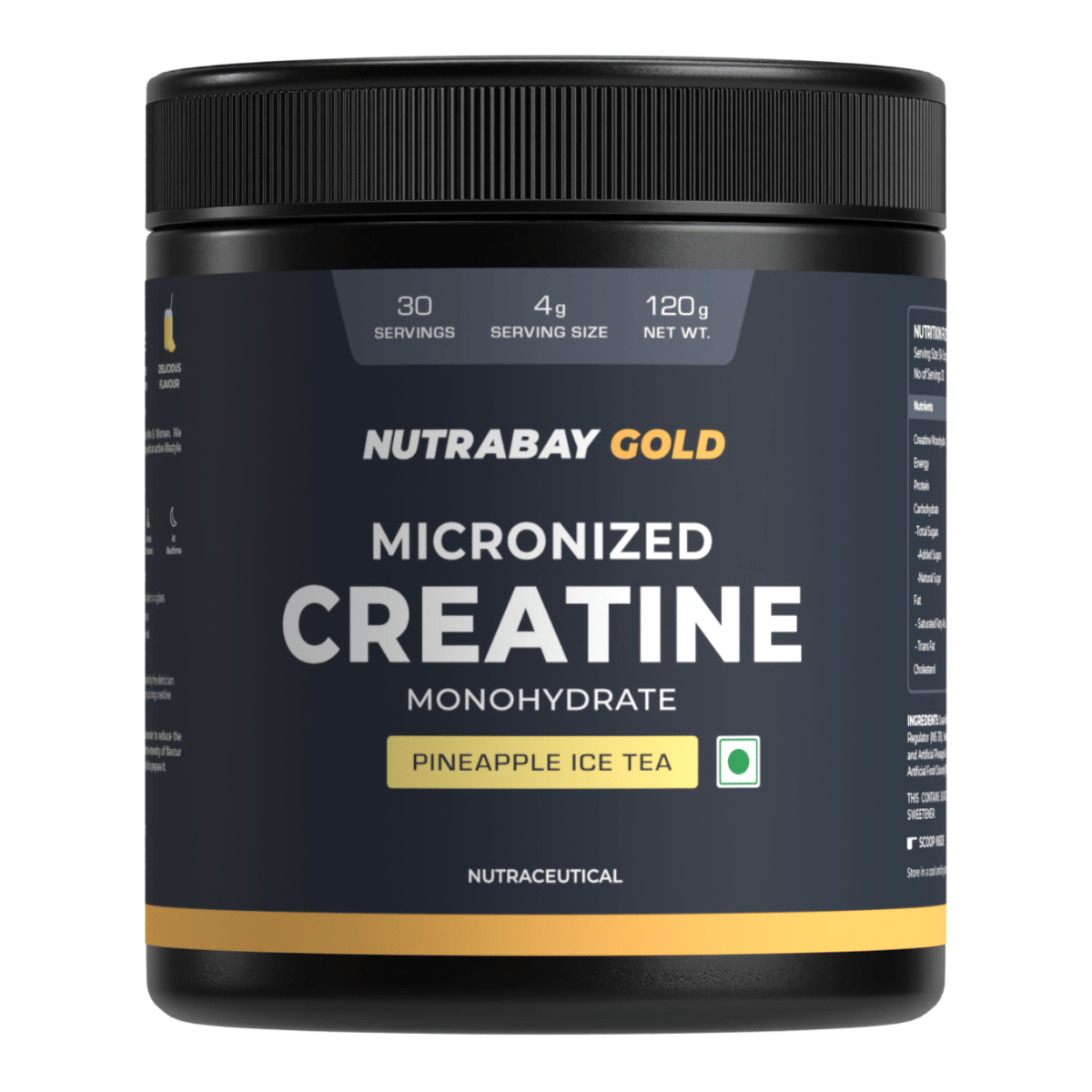 

Nutrabay Gold Micronised Creatine Monohydrate Powder - 120g, Pineapple | NABL Lab Tested | 3g Creatine / Serving | Increases Muscle Mass, Strength ...