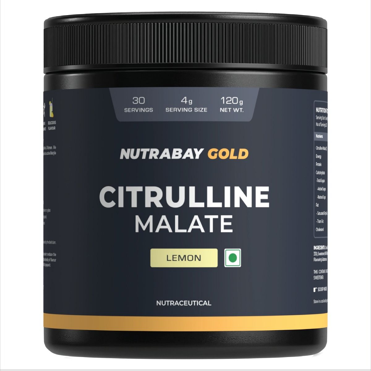 

Nutrabay Gold Citrulline Malate 2:1 Supplement Powder - 120g, Lemon Flavor | Boosts Nitric Oxide, Pre Workout Amino Acid for Muscle Strength & Endu...