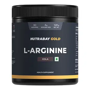 Nutrabay Gold L-Arginine Supplement Powder - 120g, Cola Flavor | Pre Workout Amino Acid for Endurance, Muscle Building & Faster Recovery