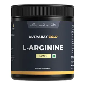 Nutrabay Gold L-Arginine Supplement Powder - 120g, Lemon Flavor | Pre Workout Amino Acid for Endurance, Muscle Building & Faster Recovery