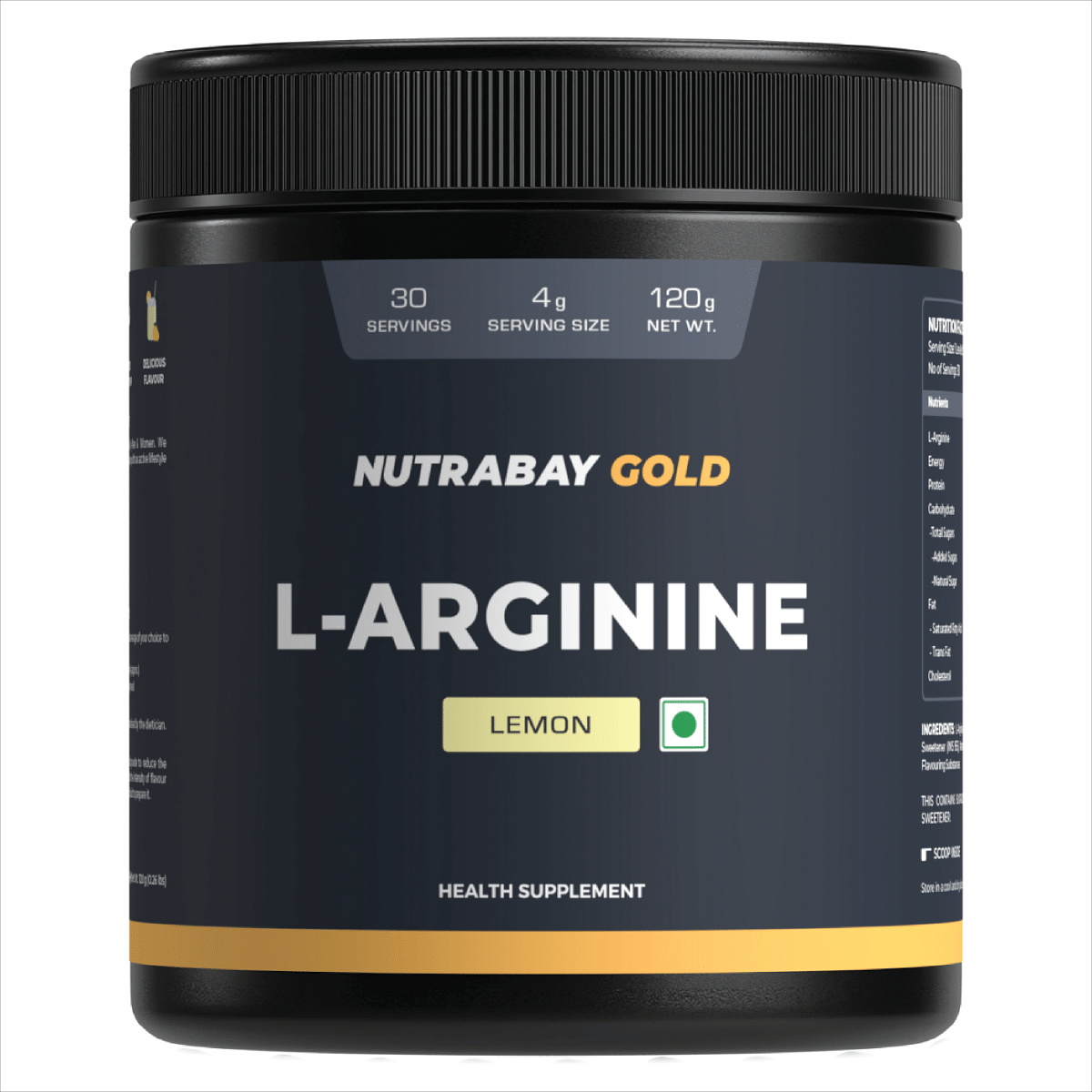 

Nutrabay Gold L-Arginine Supplement Powder - 120g, Lemon Flavor | Pre Workout Amino Acid for Endurance, Muscle Building & Faster Recovery