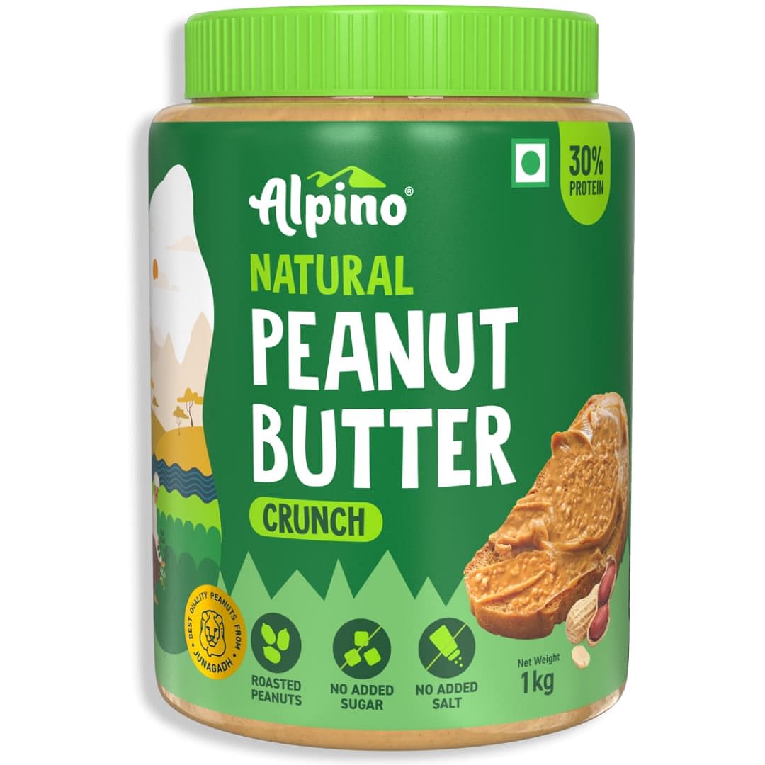 

Alpino Natural Peanut Butter Crunchy 1kg | Single Pack | 30% Protein | 100% Roasted Peanuts | No Added Sugar & Salt | Plant Based Protein