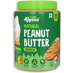 Alpino Natural Peanut Butter Crunch | 30% Protein | Made with 100% Roasted Peanuts | No Added Sugar & Salt | Plant Based Protein Peanut Butter Crunchy