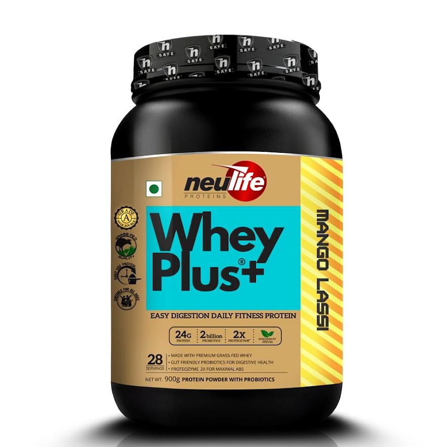 

NEULIFE WHEYPLUS Gut-friendly Grass-Fed Whey Protein Isolate Blend with Probiotics & Proteozymes 2lbs (Mango Lassi)