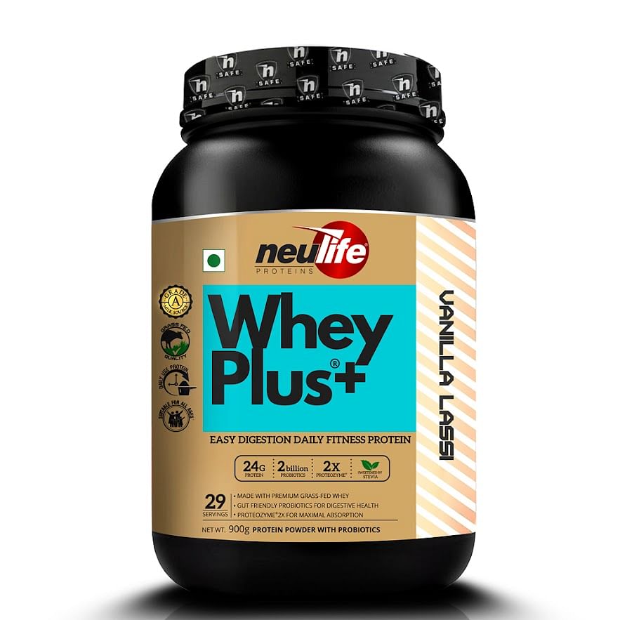 

NEULIFE WHEYPLUS Gut-friendly Grass-Fed Whey Protein Isolate Blend with Probiotics & Proteozymes 2lbs (Vanilla Lassi)