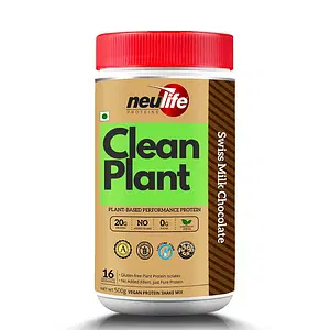 NEULIFE CLEAN-PLANT Protein Isolate Powder | Vegan Protein Powder for Men & Women | Gluten & Sugar-free 500g (Swiss Chocolate)