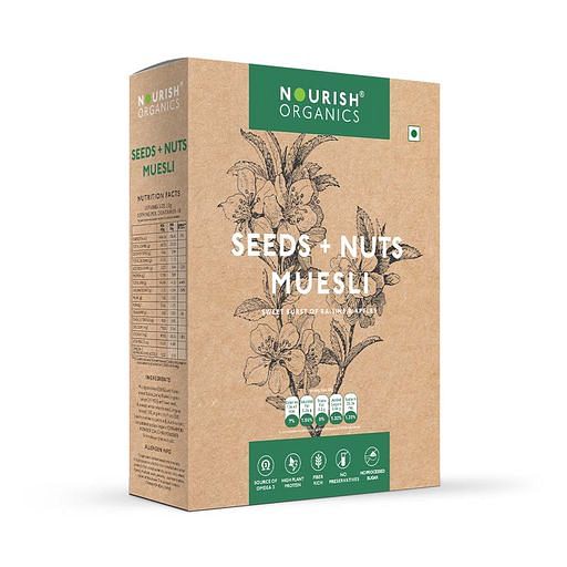 

Nourish Organics Seeds and Nuts Muesli 300g, | Raisins | Apricots & Apples (Pack of 1)