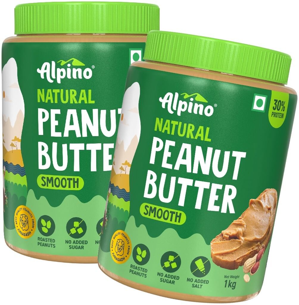 

ALPINO 30g High Protein Natural Peanut Butter Smooth 2kg (1kg, Pack of 2) - Unsweetened, 100% Roasted Peanuts - Source of Healthy Fats, No Added Su...