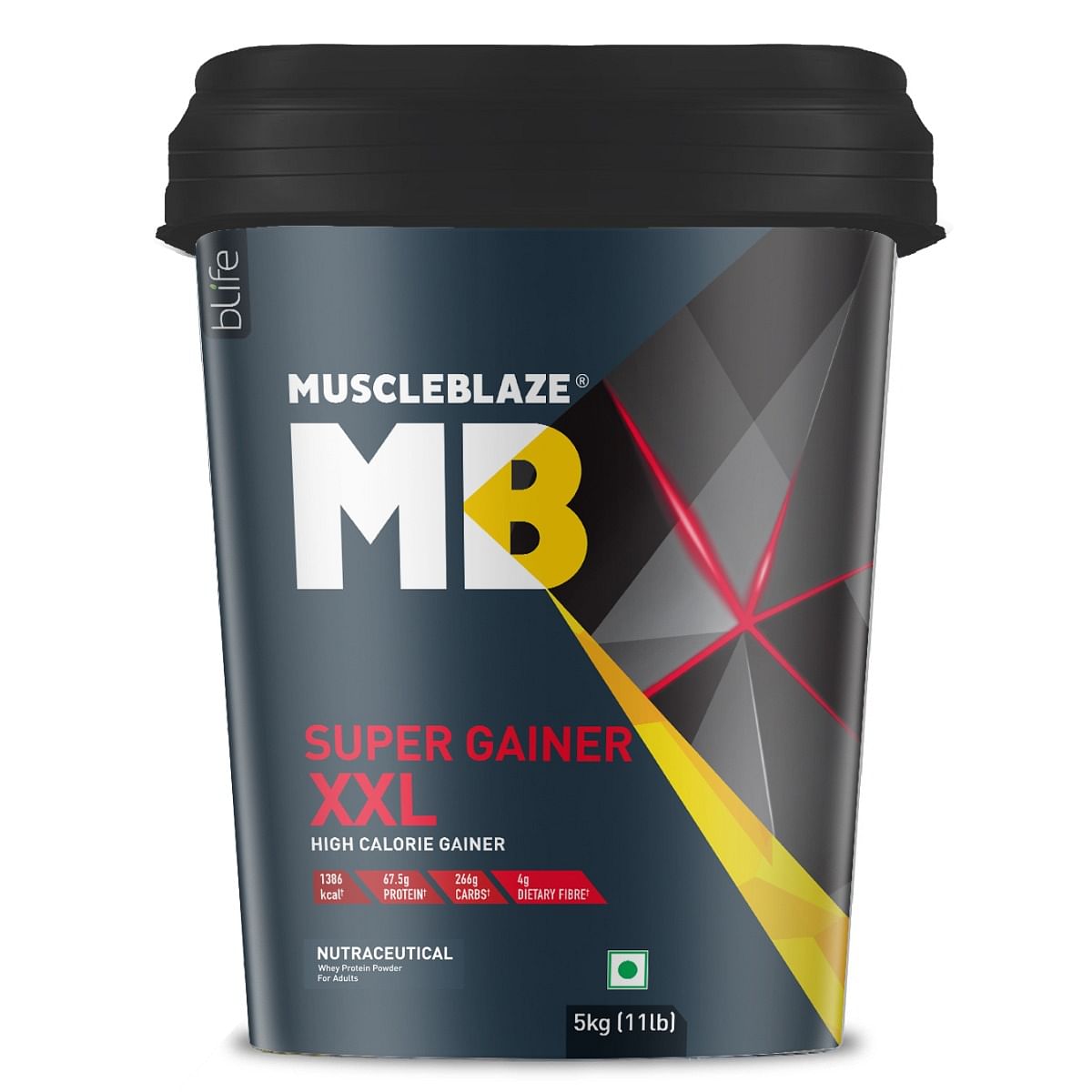 

MuscleBlaze Super Gainer XXL (Chocolate, 5kg / 11lbs, 50 Servings) | Muscle Mass High Protein Gainer