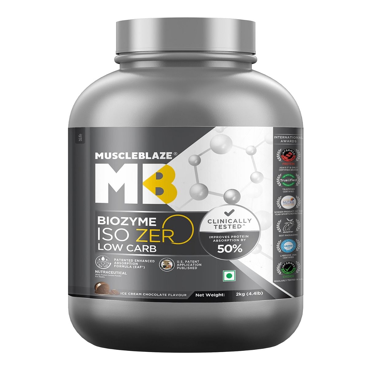 

MuscleBlaze Biozyme Iso-Zero, Low Carb, 100% Pure Whey Protein Isolate with USA Patent-Published Enhanced Absorption Formula (EAF®), Informed Choic...
