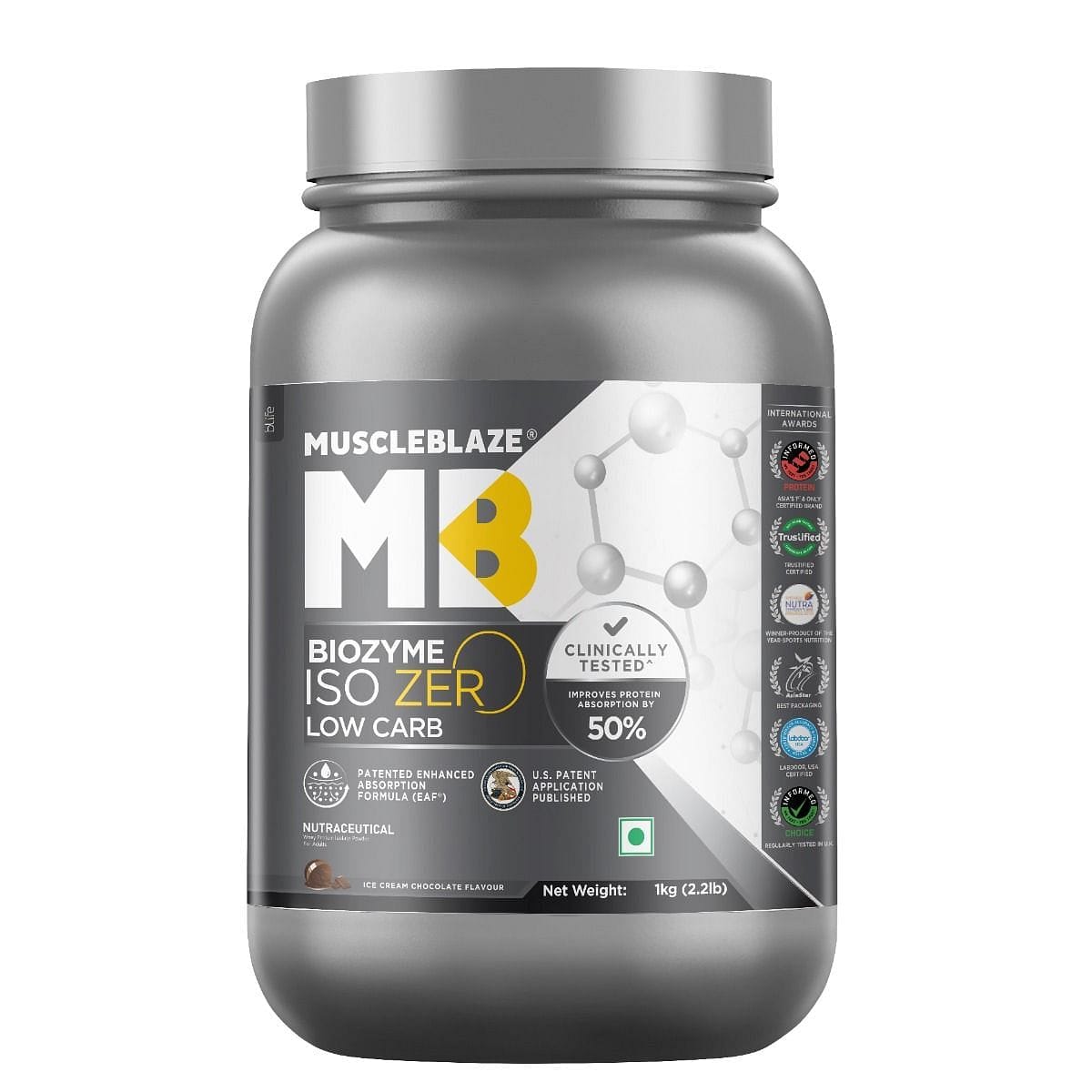 MuscleBlaze Biozyme Iso-Zero, Low Carb Whey Protein Isolate, 27 g Isolate Whey Per Scoop with USA Patent-Published Enhanced Absorption Formula (EAF®), Informed Choice UK, Labdoor USA Certified-image-49
