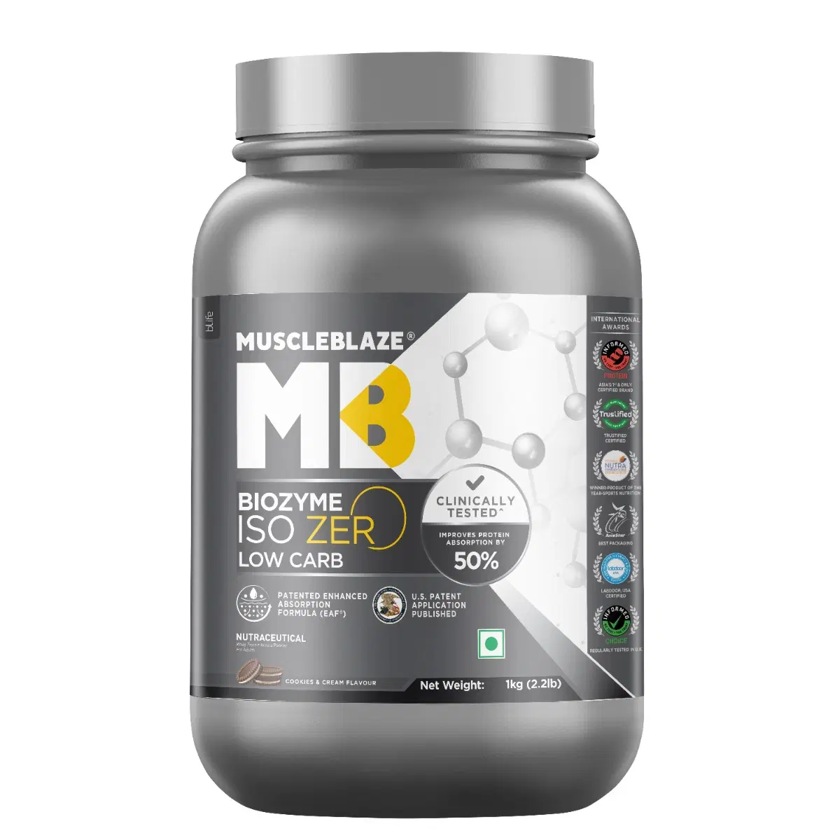 MuscleBlaze Biozyme Iso-Zero, Low Carb, 100% Pure Whey Protein Isolate ...