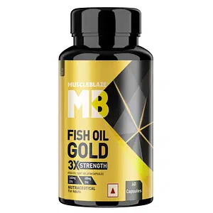 MuscleBlaze MB Omega 3 Fish Oil Gold 1250mg- Triple Strength Formula (560mg EPA & 400mg DHA), 60 Fish Oil Capsules
