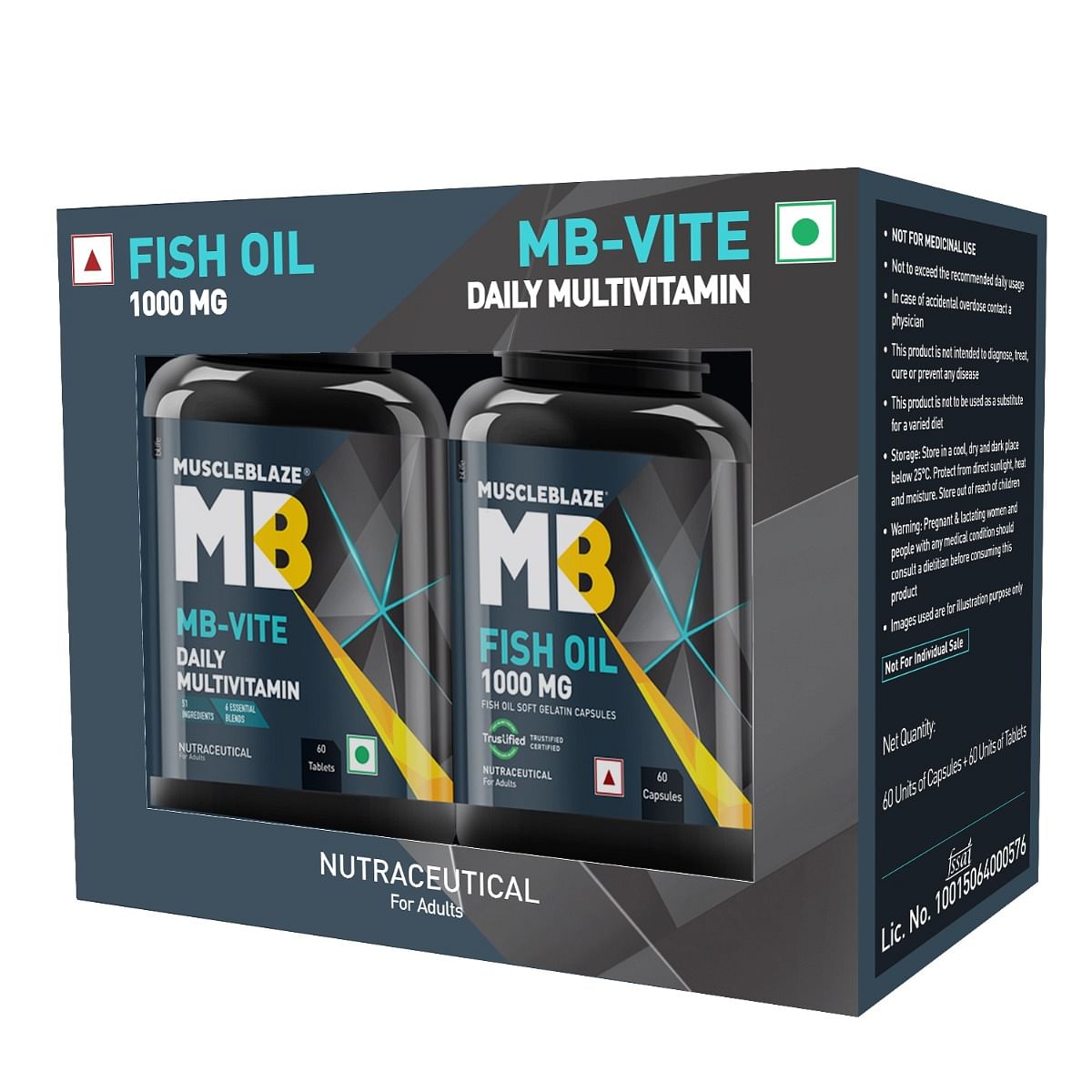 

MuscleBlaze MB-Vite Daily Multivitamin with 51 Ingredients & 6 Blends (60 Tablets) & Omega 3 Fish Oil 1000mg (60 Capsules) | With 180mg EPA & 120mg...