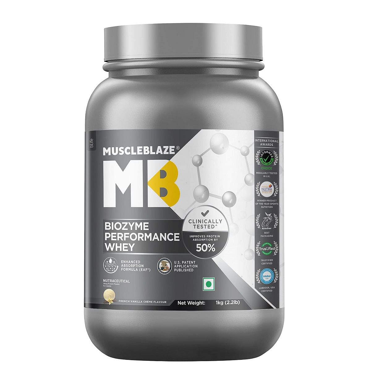 

MuscleBlaze Biozyme Performance Whey Protein | Clinically Tested 50% Higher Protein Absorption | Informed Choice UK, Labdoor USA Certified & US Pat...