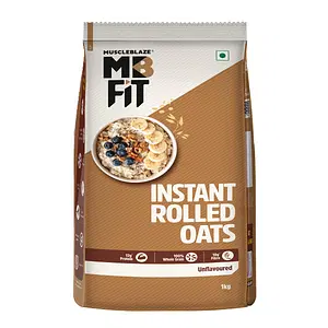 MuscleBlaze Fit Instant Oats 1 kg, Unflavoured | 12 g Protein, 100% Rolled Oats, High in Protein & Fibre, No Added Sugar, Breakfast Cereals for Weight Management