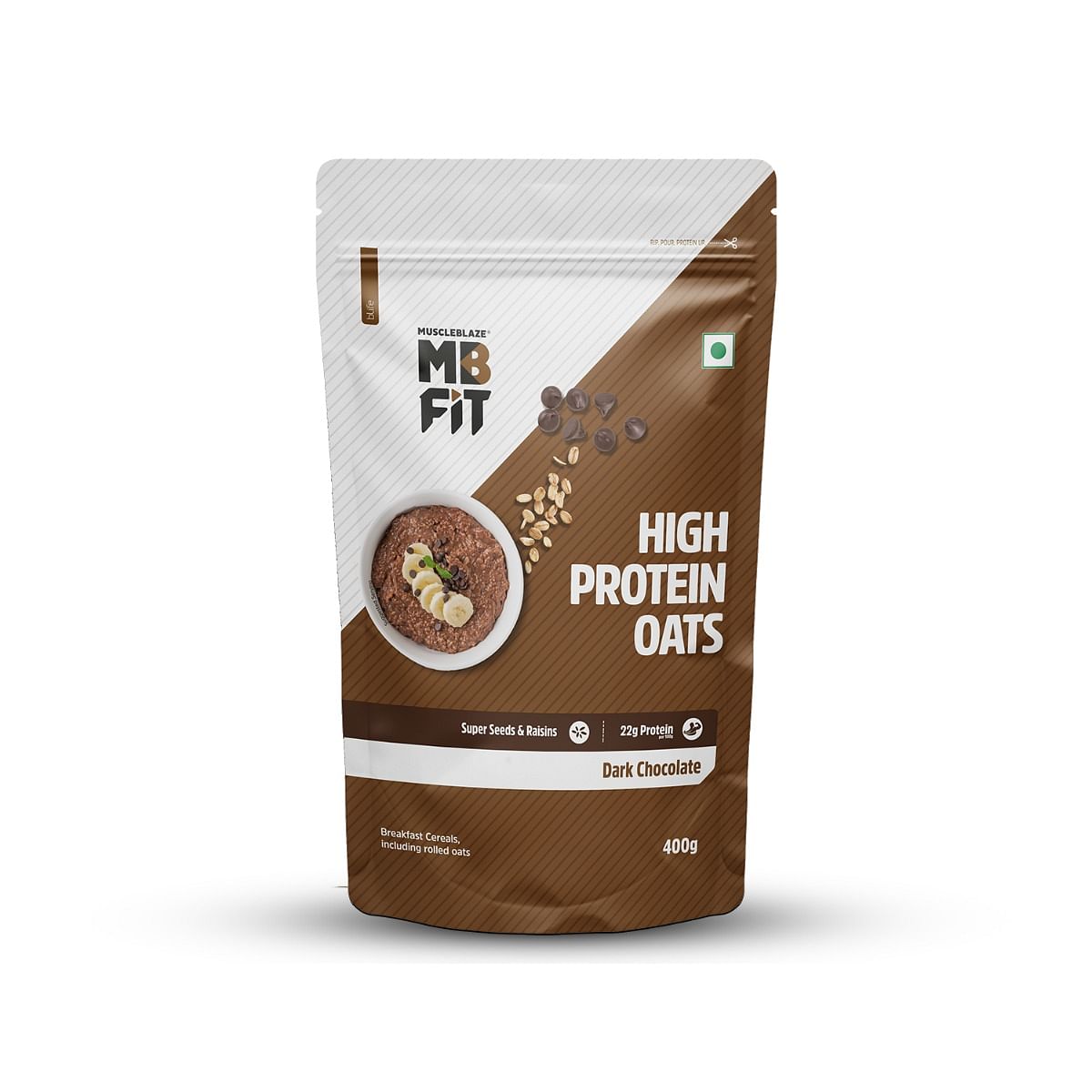 

MuscleBlaze Fit High Protein Oats, 400 g, Dark Chocolate | 22 g Protein, Rolled Oats, Breakfast Cereals for Weight Management