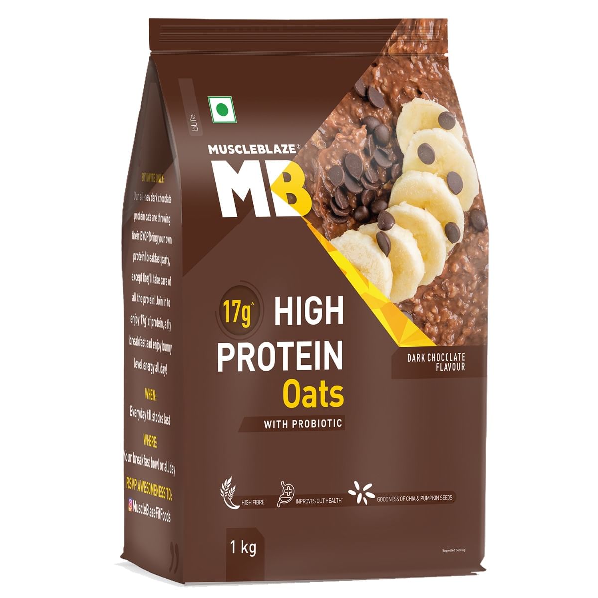 MuscleBlaze High Protein Oats with Added Probiotics, 17 g Protein