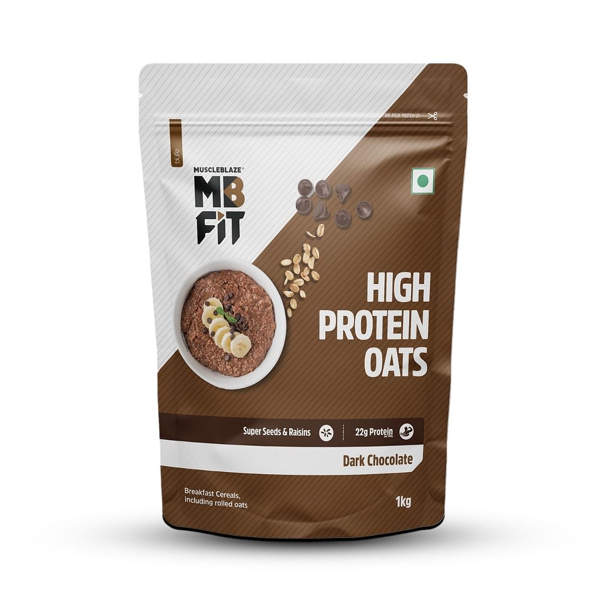 MuscleBlaze Fit High Protein Oats| Dark Chocolate | Super seeds and Raisins | Weight Management | 22g Protein - 1kg