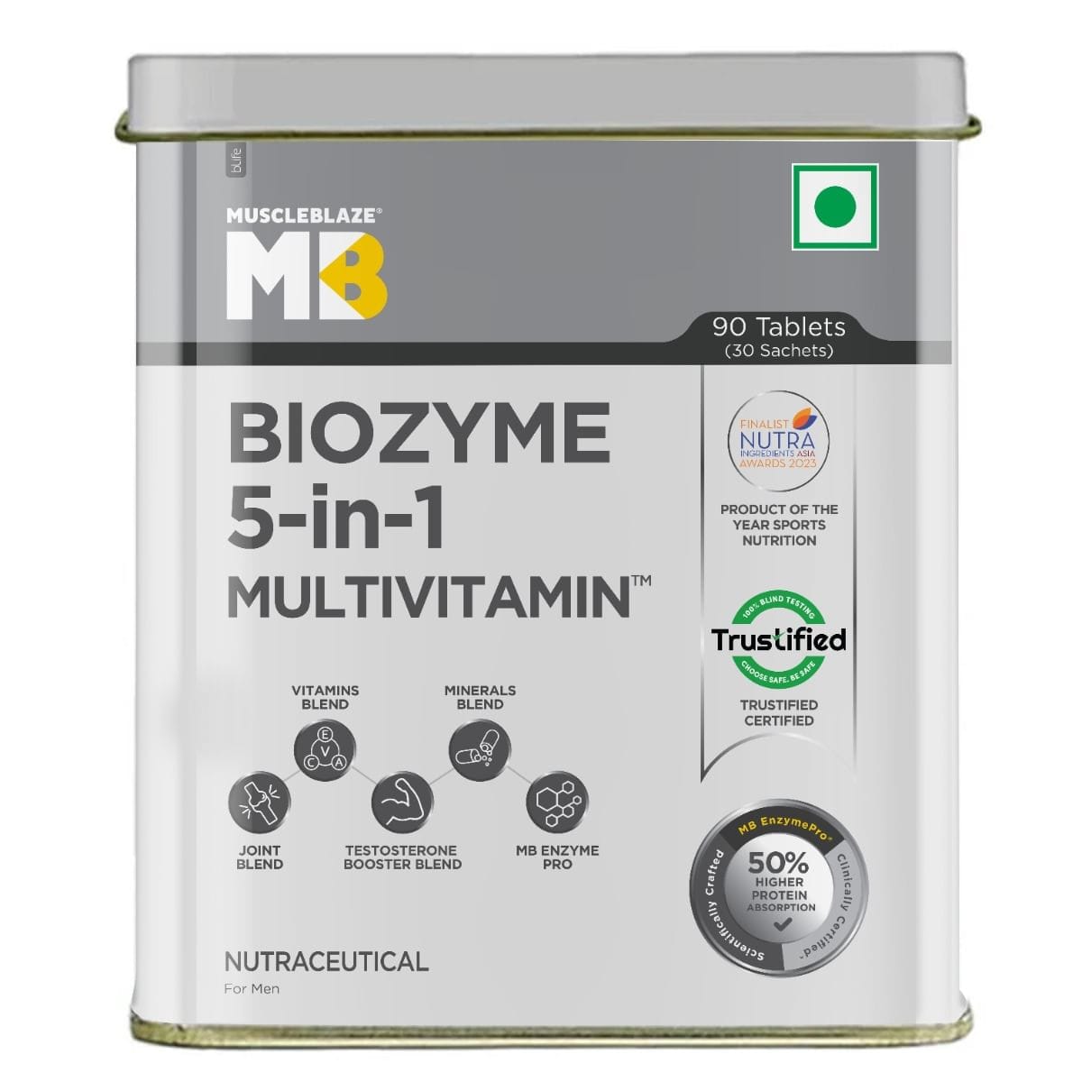 MuscleBlaze MB Biozyme Daily Multivitamin | 90 Tablets | Vitamins & Minerals | Testosterone Booster | Joint Blend - Combo Pack-image-6