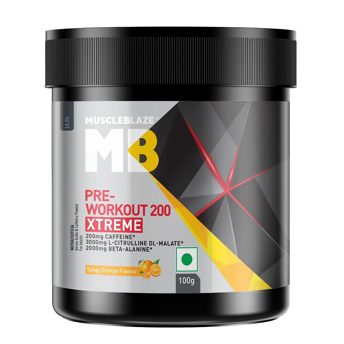 

MuscleBlaze Pre Workout 200 Xtreme (Tangy Orange, 15 Servings, 100g)