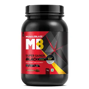 MuscleBlaze MB Super Gainer Black 1kg | Chocolate Flavour | Muscle Mass Gain
