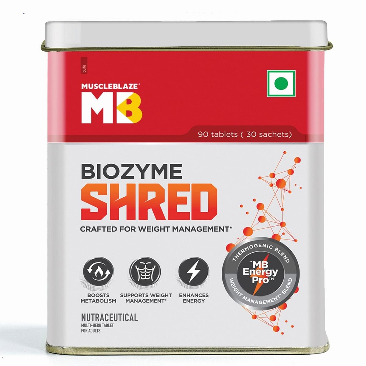 

MuscleBlaze Biozyme Shred (90 Tablets) | With MB Energy Pro, Thermogenic, Metabolism, Weight Management, Carbohydrate Blocker & Diuretic Blends | S...