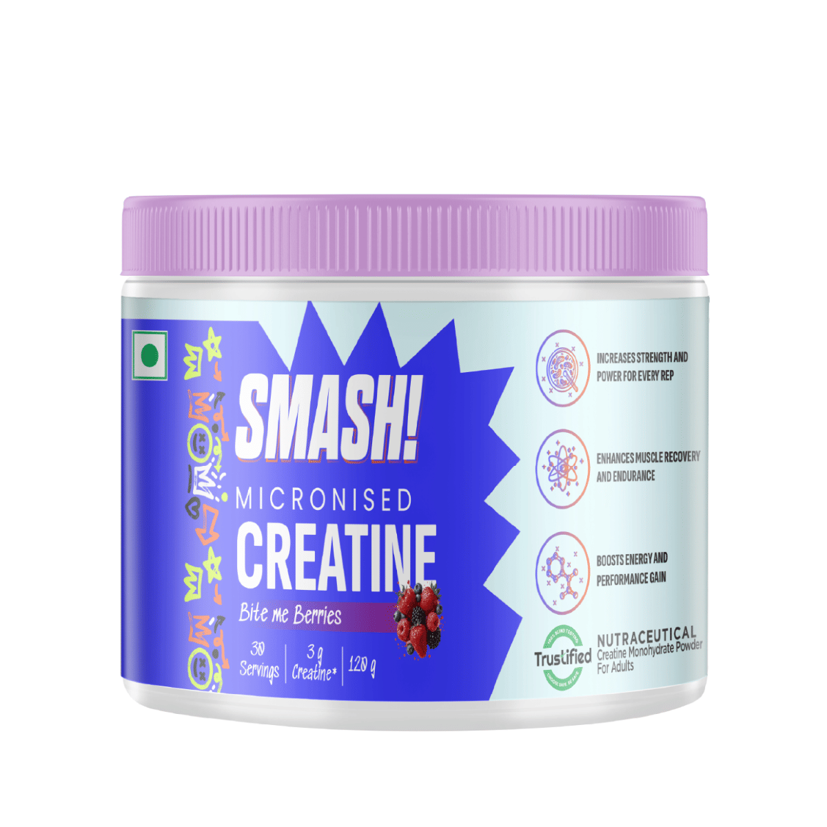 

SMASH Micronised Creatine Monohydrate Powder, Bite me Berries (30 Servings, 120g)