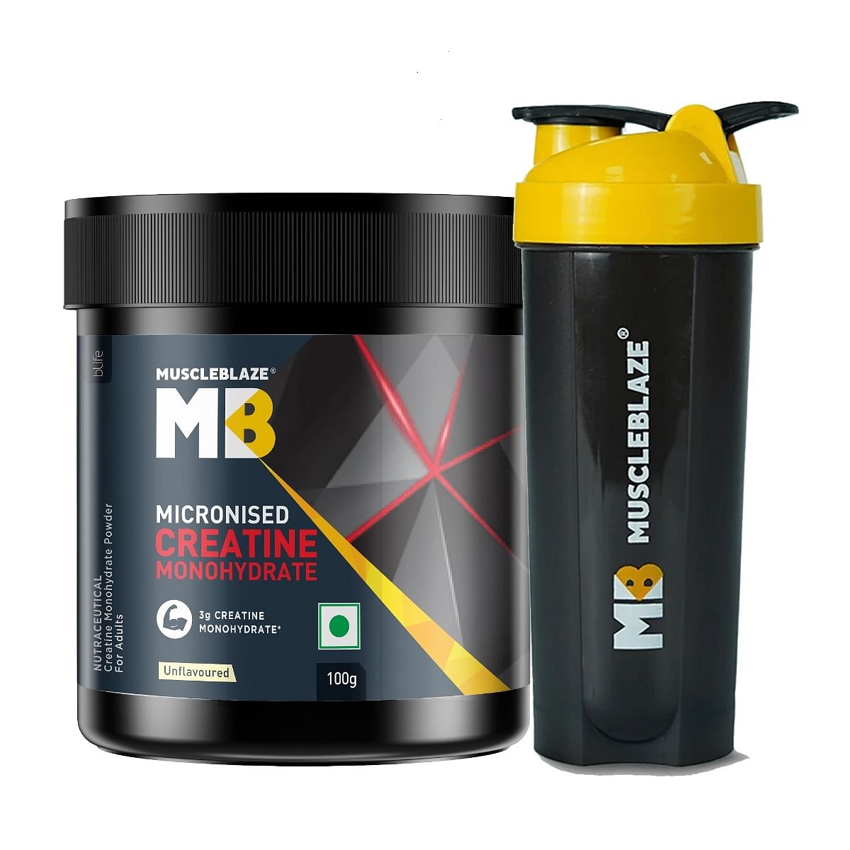 

MuscleBlaze Micronized Creatine Monohydrate Powder, Unflavoured (33 Servings, 100g) with Shaker