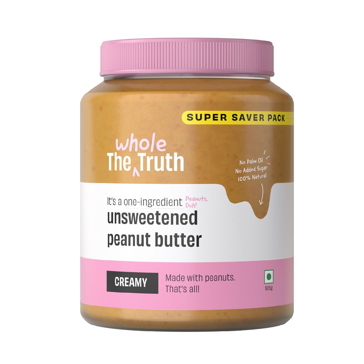 

The Whole Truth - Supersaver Pack | Unsweetened Peanut Butter | 925g | Creamy | No Added Sugar | High Protein | No Artificial Sweeteners | No Glute...