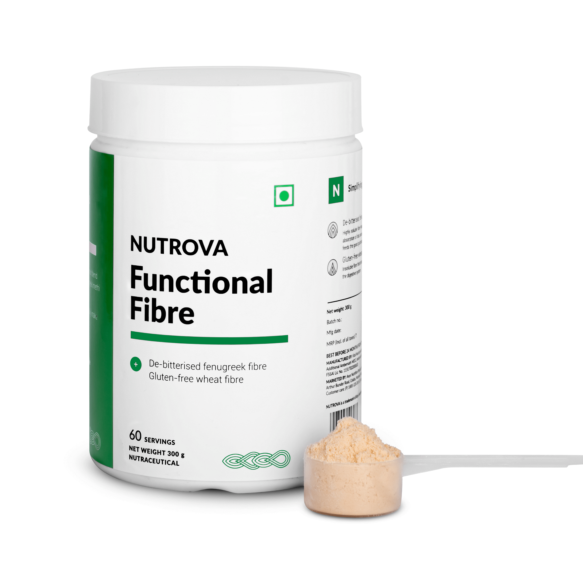 

Nutrova Functional Fibre, Blend Of De-Bitterised Fenugreek Fibre & Gluten Free Wheat Fibre, Improves Digestive Health, Supports A Healthy Gut - Eas...