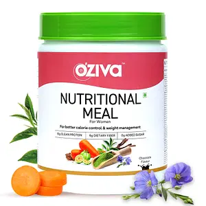 Oziva Nutritional Meal For Women | High In Protein With Herbs Like Shatavari, Brahmi,Ginseng, Flax Seeds For Weight Management, Meal Replacement Shake, Chocolate 500G