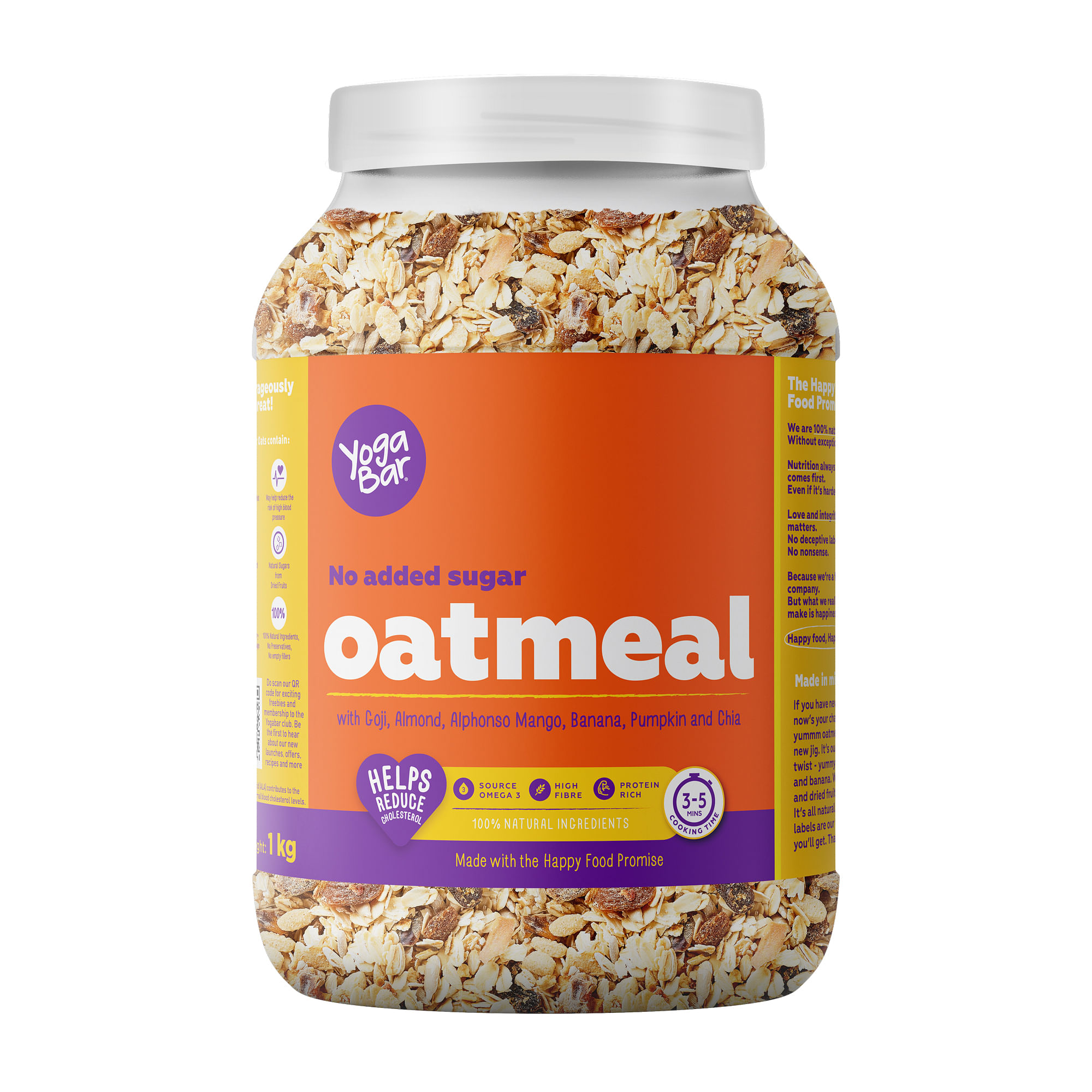 

Yogabar No Added Sugar Oatmeal 1kg - with Alphonso Mango, Chia Seeds and Real Fruits & Berries - Rich in Fibre & Protein