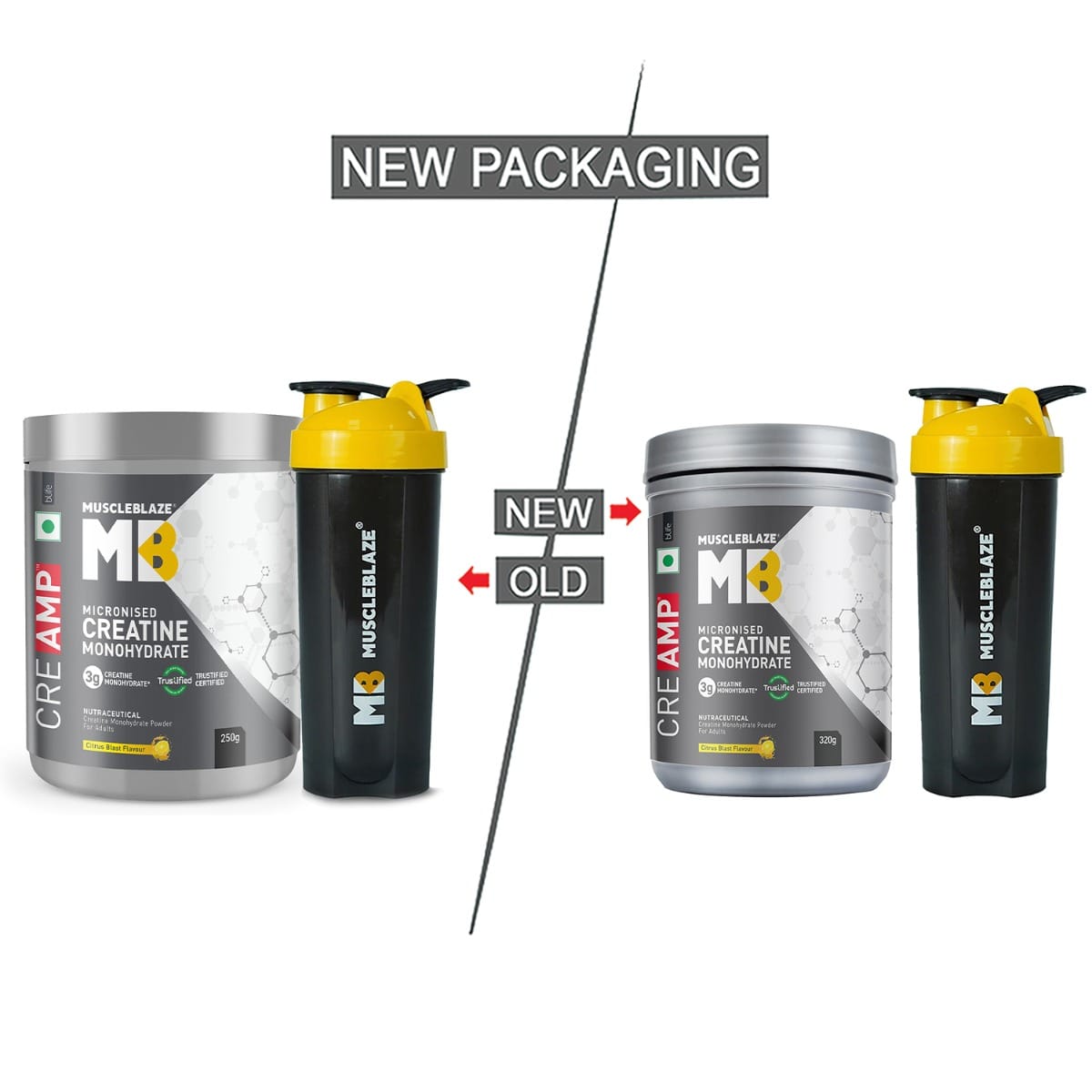 MuscleBlaze Creatine Monohydrate CreAMP™ with CreAbsorb™, (320g, Citrus ...