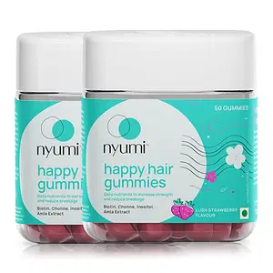 Nyumi Biotin Hair Gummies For Stronger & Longer Hair | 60 Days Pack | With High Potency Biotin, Amla, Folic Acid, & Multivitamins | Strawberry Flavoured | Vegan & Gluten Free