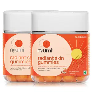 Nyumi Radiant Skin Gummies | For Hydrated, Glowing & Youthful Skin | 60 Days Pack | With Hyaluronic Acid, Vitamin C & Multivitamins | Orange Flavoured | Vegan & Gluten Free