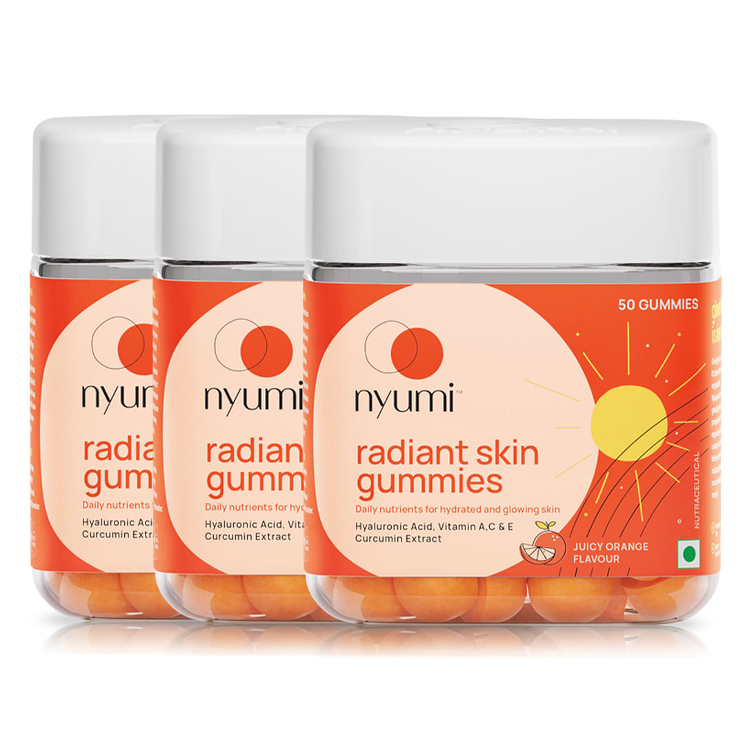 

Nyumi Radiant Skin Gummies | For Hydrated, Glowing & Youthful Skin | 90 Days Pack | With Hyaluronic Acid, Vitamin C & Multivitamins | Orange Flavou...