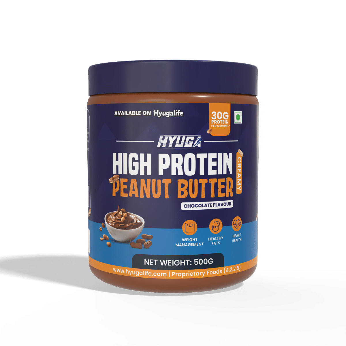 

Hyuga High Protein Peanut Butter Creamy 500g | Unsweetened | 30% High Protein| Made with 100% Roasted Peanuts | No Added Sugar or Salt | No Hydroge...