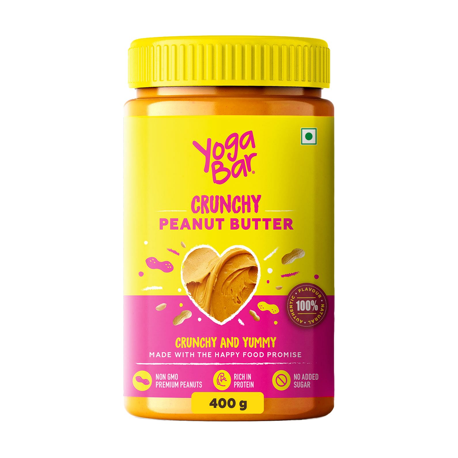 

Yogabar 100% Pure Peanut Butter | Crunchy & Yummy Unsweetened | Slow Roasted | Non-GMO Premium Peanuts | No Added Sugar - 400g | Single Pack