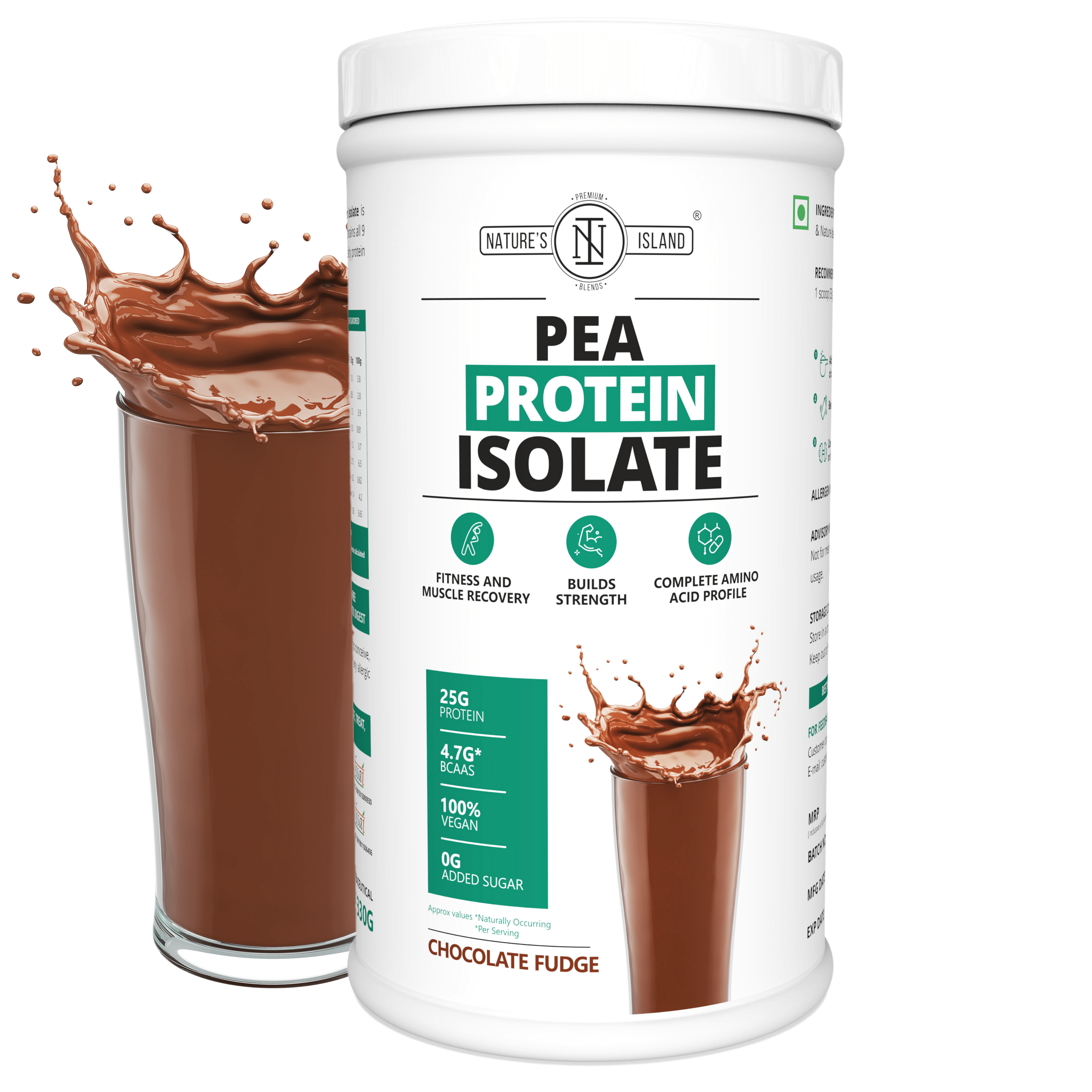 

Natures Island Vegan Plant Protein Powder (330g, Chocolate) 25g Protein (Pea Protein Isolate) with Complete Amino Acid Profile, Easy to Digest, Dai...