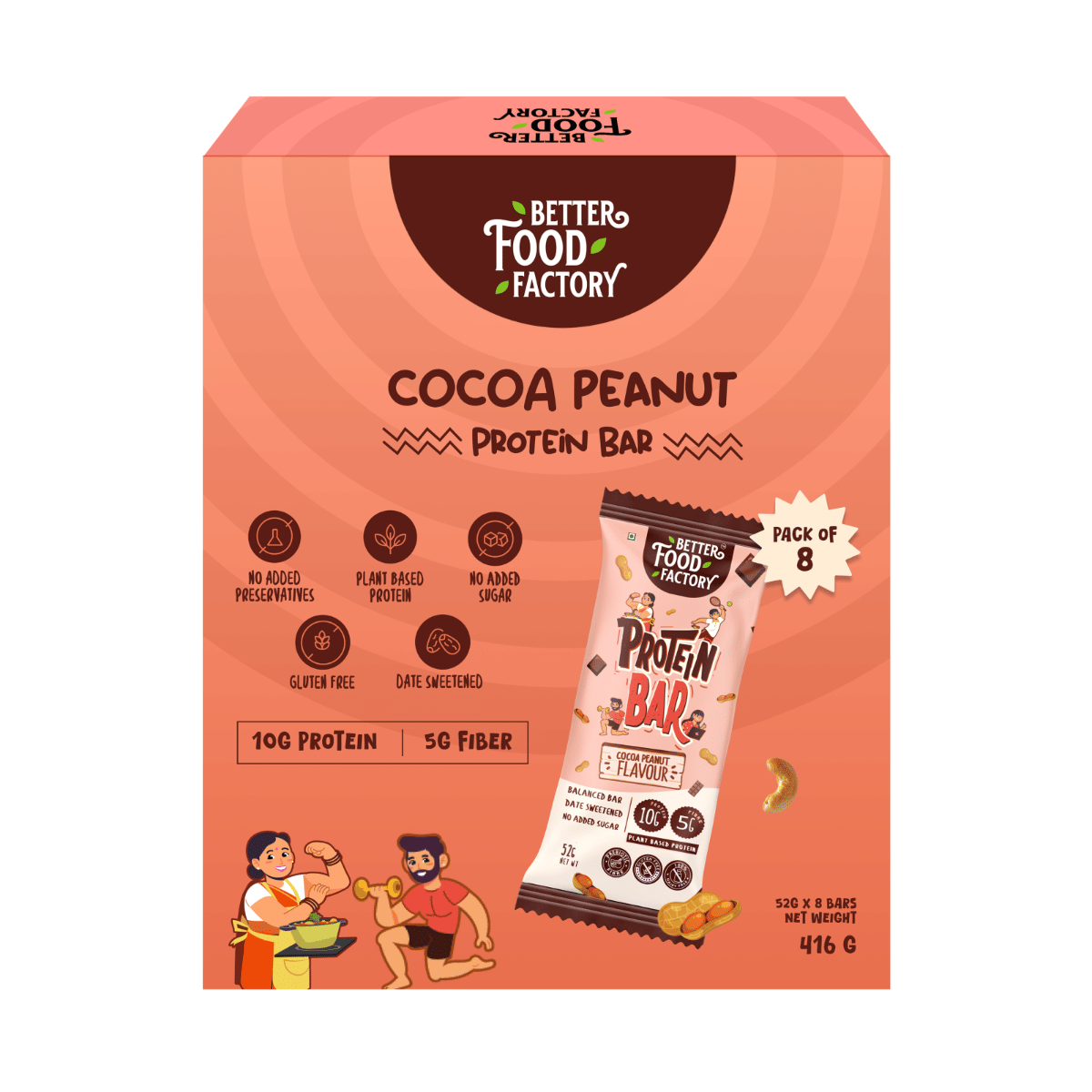 

Better Food Factory Cocoa Peanut 10G Protein BarPack of 8
