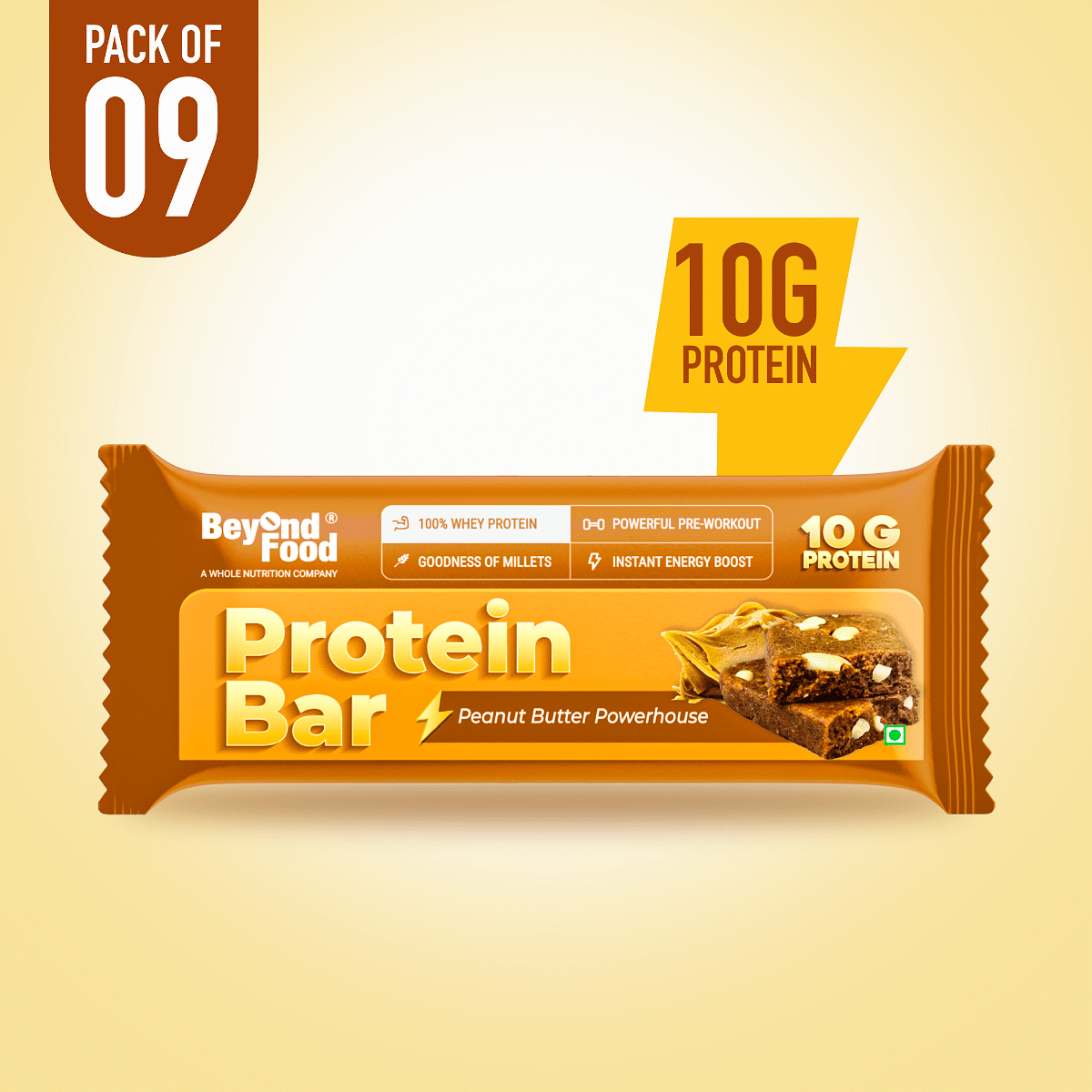 

Beyond Food Protein Bars - Peanut Butter | Pack of 9 | 9x40g