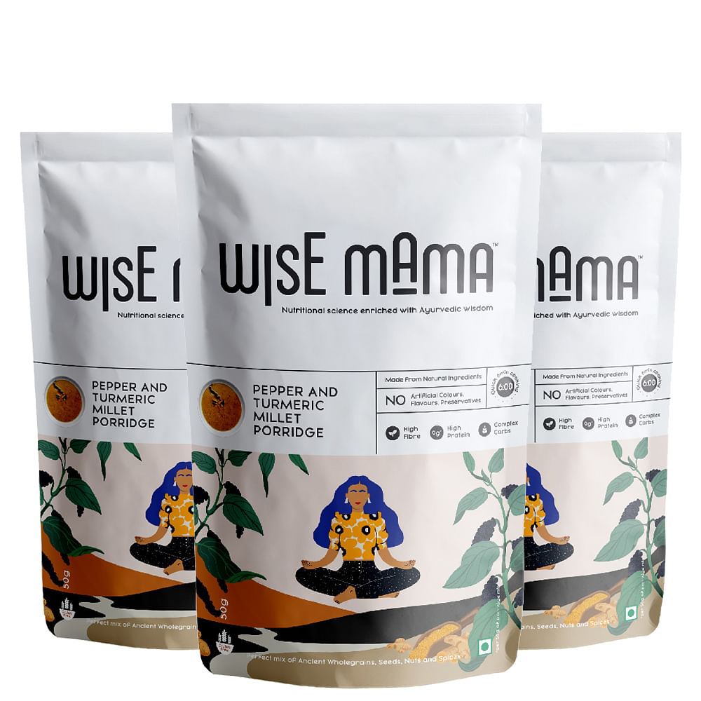 

Wise Mama Pepper And Turmeric Millets | Breakfast Cereals | High Fibre | High Protein | Complex Carbs | Gluten Free | Ready to Cook - 50 Gm (Pack O...