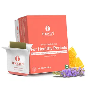 Inaari Period Oral Strips for Healthy Periods Management of Period Cramps, Heavy Bleeding, Irregular Periods Supports Hormonal Balance Free Travel Pouch 1 pack (30 Oral Strips)