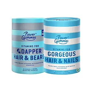 Power Gummies Hair Vitamins with Biotin & Dapper Hair & Beard Gummies - 120 gummies