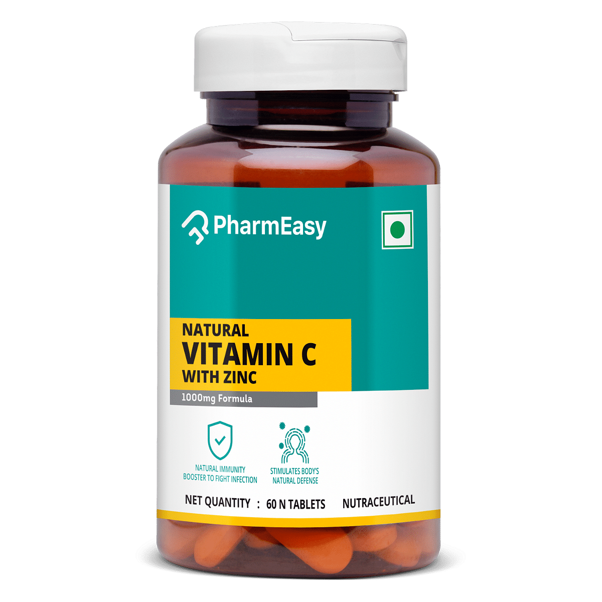 

PHARMEASY VITAMIN C (990MG) WITH ZINC (10MG) - POWERFUL IMMUNITY BOOSTER - 60 VEG TABLETS