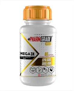 Pharmgrade Omega 3X Fish Oil, Fish Oil 1000mg, EPA 600mg, DHA 400mg for Muscle Recovery, Healthy Heart, Hair, Joints, Eye & Brain (60 Capsules)